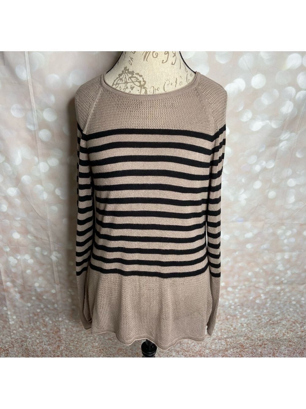 525 America Taupe Striped Knit Sweater Medium